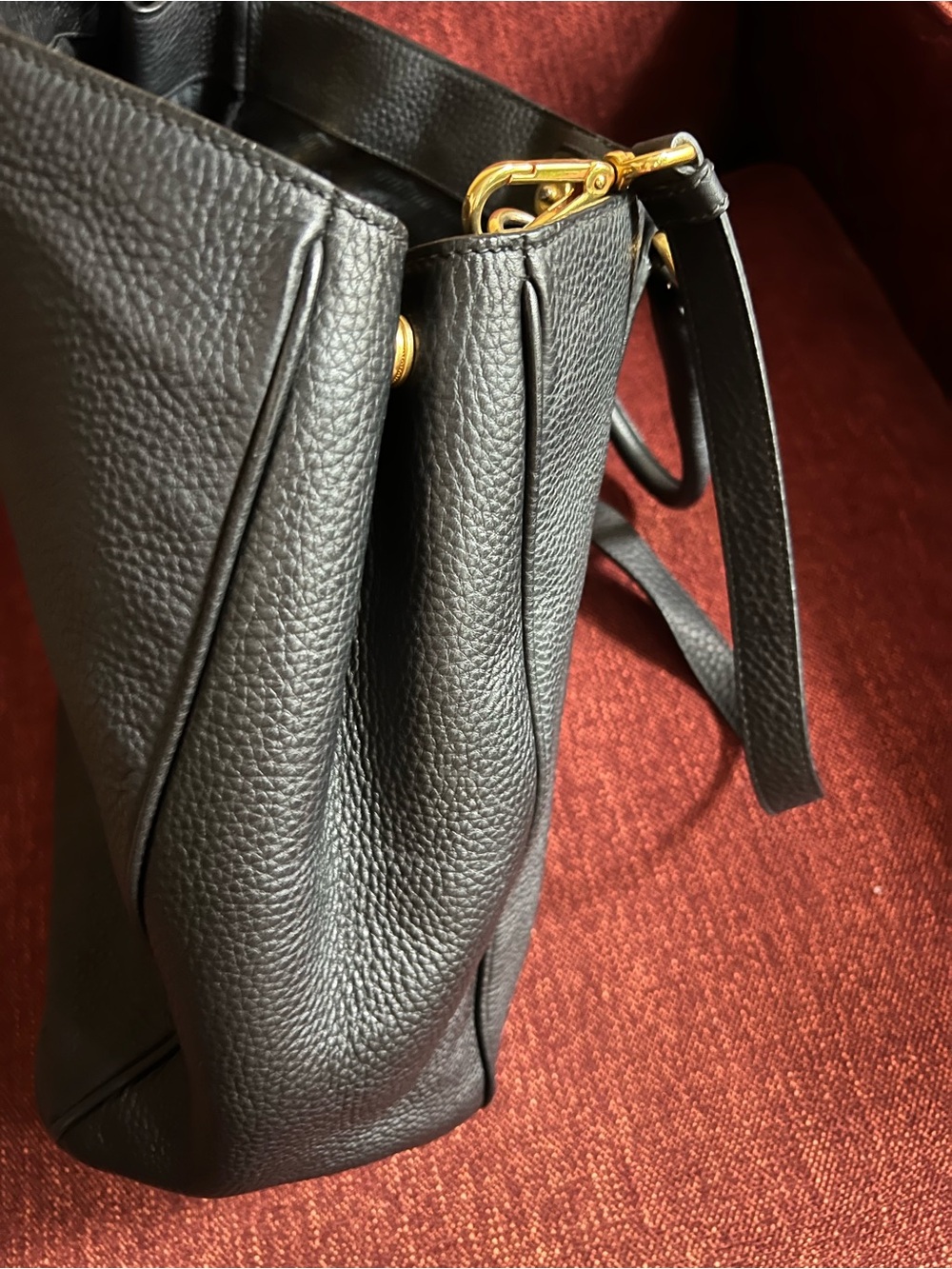 Prada Black Leather Tote with Gold Hardware Accents - Picture 8 of 10